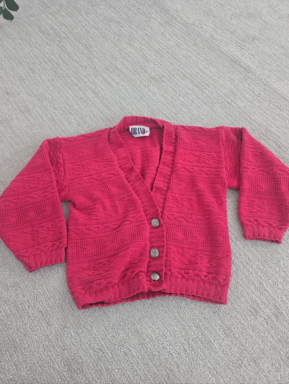 Vintage Made In Usa Cotton Button-Front Cardigan Western Tone On Tone Texture